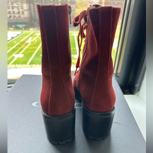 Coach Jadyn Booties Lace Up Combat Boots Suede Wine Red Sz 7 - Picture 3 of 5